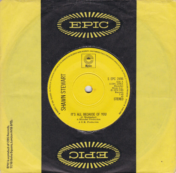 Shawn Stewart (5) : It's All Because Of You (7", Single)