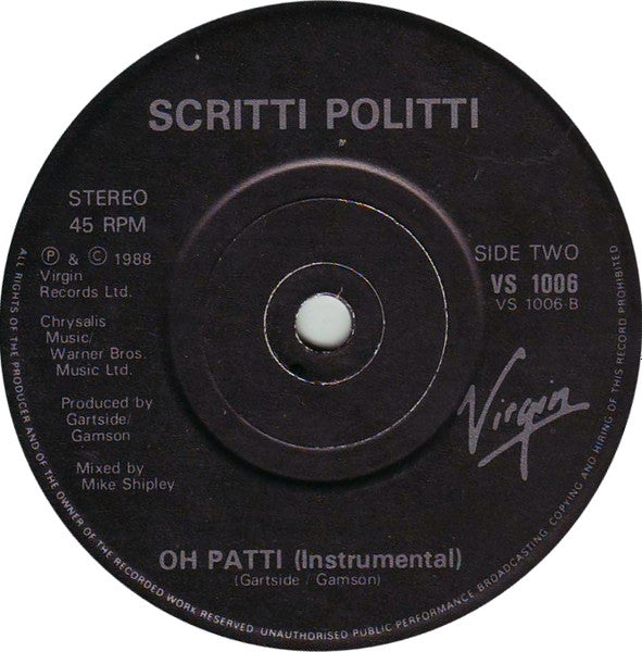 Scritti Politti : Oh Patti (7", Single, Pap)