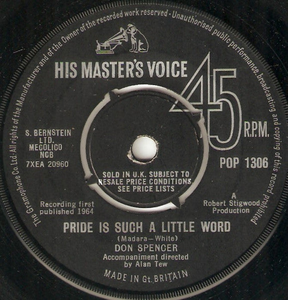 Don Spencer : Pride Is Such A Little Word (7", Single)