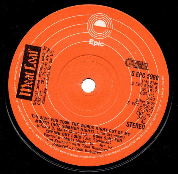 Meat Loaf : You Took The Words Right Out Of My Mouth (7", Single, Sol)