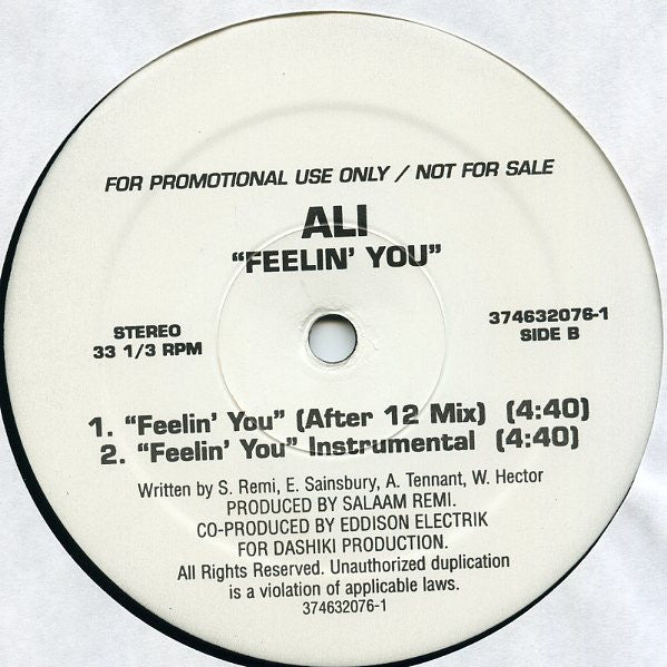 Ali* : Feelin' You (12", Promo)
