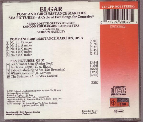 Sir Edward Elgar, London Philharmonic Orchestra, Bernadette Greevy, Vernon Handley : Pomp And Circumstance Marches 1 - 5 / Sea Pictures (CD)