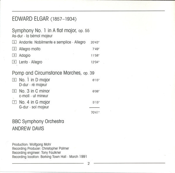 Sir Edward Elgar - BBC Symphony Orchestra, Andrew Davis : Symphony No.1 - Pomp And Circumstance Marches 1, 3 & 4 (CD, Album)
