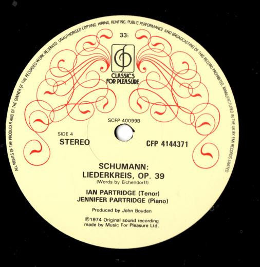 Ian Partridge, Franz Schubert, Robert Schumann, Jennifer Partridge : Ian Partridge Sings Die Schöne Müllerin, Op.25: Dichterliebe, Op.48: Liederkreis, Op.39 (2xLP, Comp, RE, RP)
