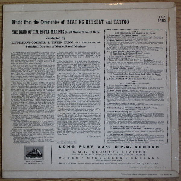 The Band Of H.M. Royal Marines (Royal Marines School Of Music), Vivian Dunn : Music From The Ceremonies Of Beating Retreat And Tattoo (LP, Album, Mono, Bla)
