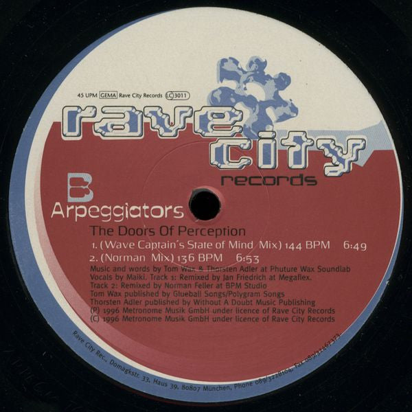 Arpeggiators : The Doors Of Perception - The Rave City Hymn (12")