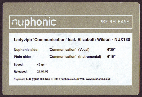 Ladyvipb Feat. Elizabeth Wilson : Communication (12", Promo)