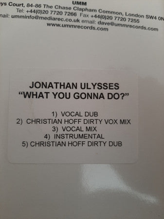Jonathan Ulysses : What You Gonna Do? (CDr, Promo)