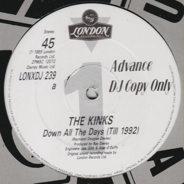 The Kinks : Down All The Days (Till 1992) (12", Promo)