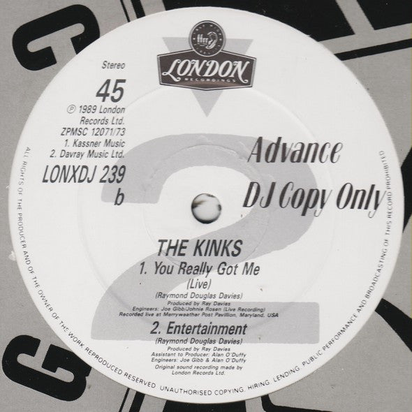 The Kinks : Down All The Days (Till 1992) (12", Promo)