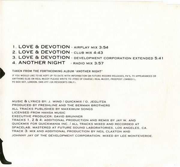 Real McCoy : Love & Devotion (CD, Single, Dis)
