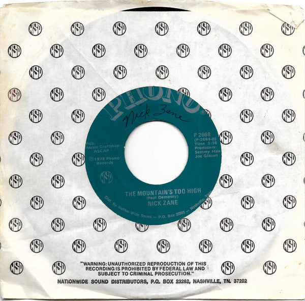 Nick Zane : Baby On My Mind (7")