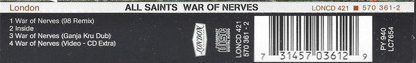 All Saints : War Of Nerves (CD, Single, Enh)
