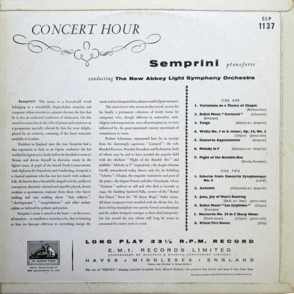 Alberto Semprini : Concert Hour (LP, Album, Mono, RE, RP)