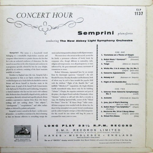 Alberto Semprini : Concert Hour (LP, Album, Mono, RE, RP)