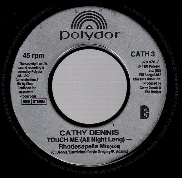 Cathy Dennis : Touch Me (All Night Long) (7", Single, Jukebox)