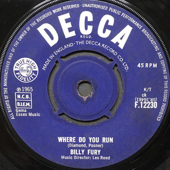 Billy Fury : Run To My Lovin' Arms (7", Single)