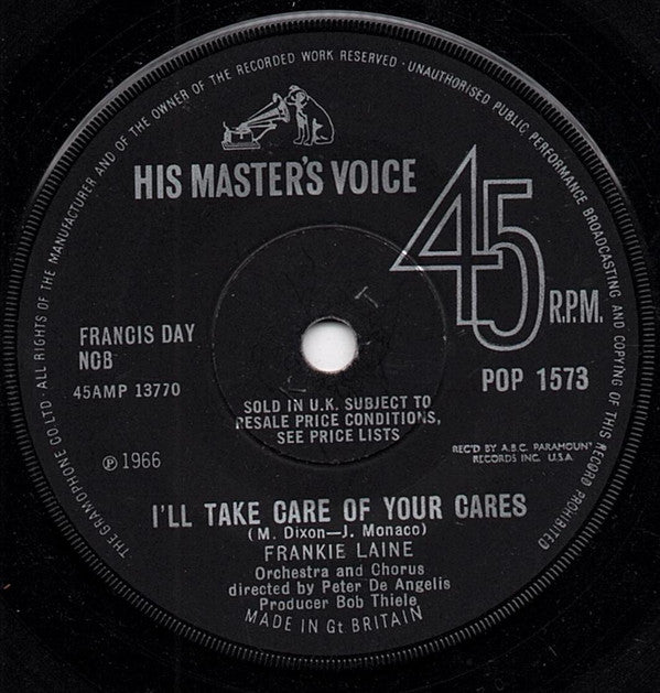 Frankie Laine : I'll Take Care Of Your Cares / Ev'ry Street's A Boulevard (In Old New York) (7", Single)