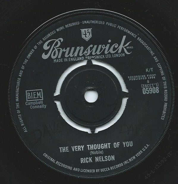 Ricky Nelson (2) : The Very Thought Of You (7", Single)