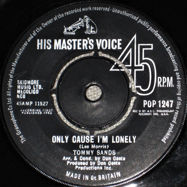 Tommy Sands : Only Cause I'm Lonely / Cinderella (7", Single, Mono)