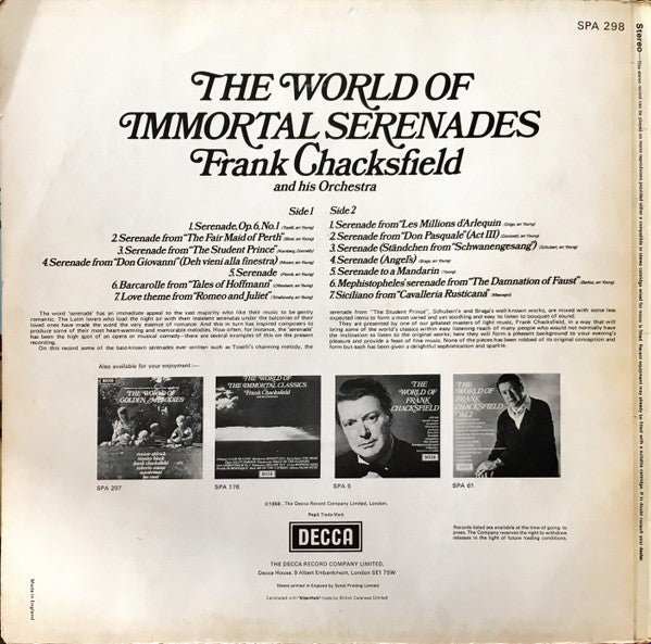 Frank Chacksfield & His Orchestra : The World Of Immortal Serenades (LP, RE, Whi)