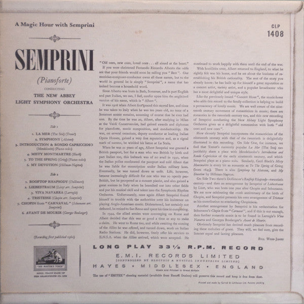 Alberto Semprini : A Magic Hour With Semprini (LP, Mono, RP)