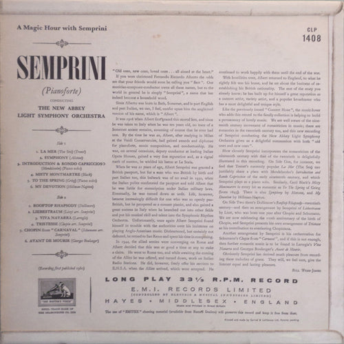 Alberto Semprini : A Magic Hour With Semprini (LP, Mono, RP)