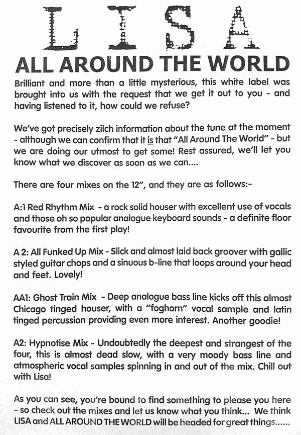 Lisa (110) : All Around The World (12", Single, Promo)
