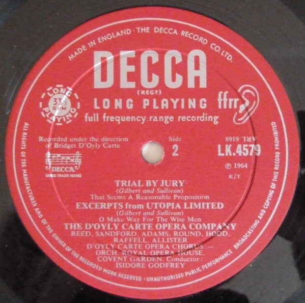D'Oyly Carte Opera Company : Trial By Jury / Excerpts From Utopia Ltd. (LP, Album, Mono, RP)