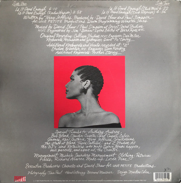 Chanelle : Is It Good Enough (12", Promo)