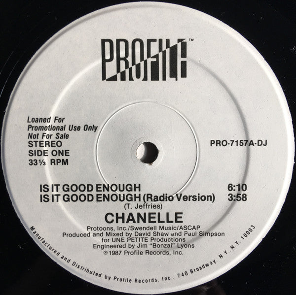 Chanelle : Is It Good Enough (12", Promo)