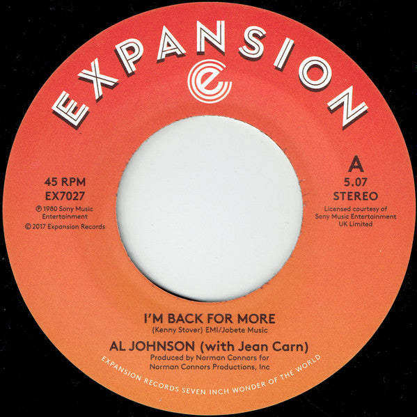 Al Johnson With Jean Carn / Al Johnson : I'm Back For More / I've Got My Second Wind (7")