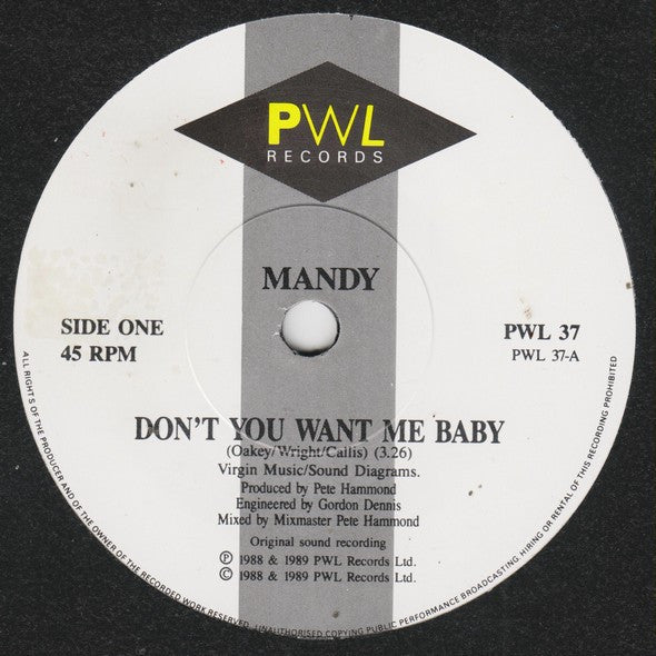 Mandy Smith : Don't You Want Me Baby (7", Single)