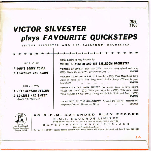 Victor Silvester and His Ballroom Orchestra : Victor Silvester Plays Favourite Quicksteps (7", EP)