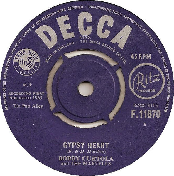 Bobby Curtola And The Martells (9) : Gypsy Heart (7", Single)