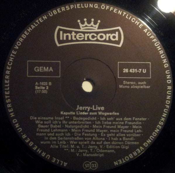 Jerry (50) : Jerry-Live - Kaputte Lieder Zum Wegwerfen (LP)