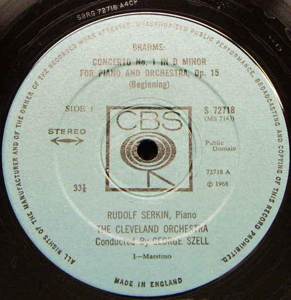 Rudolf Serkin, George Szell, The Cleveland Orchestra - Johannes Brahms :  Piano Concerto No. 1 In D Minor (LP)