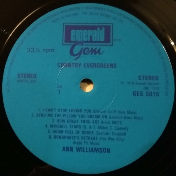Ann Williamson : Country Evergreens (LP, Album)