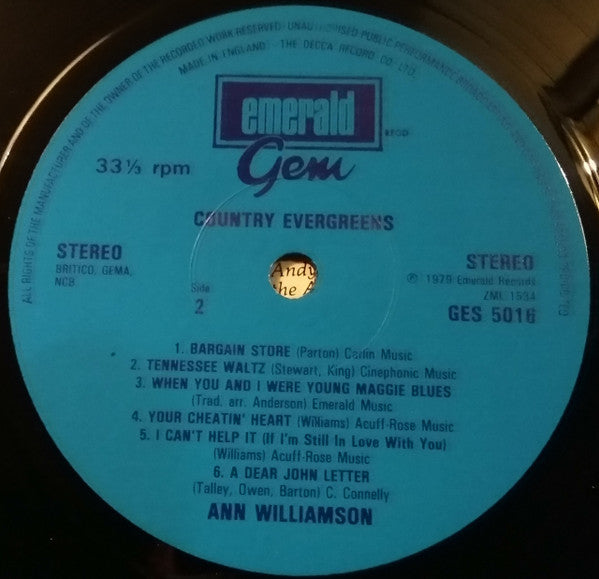 Ann Williamson : Country Evergreens (LP, Album)