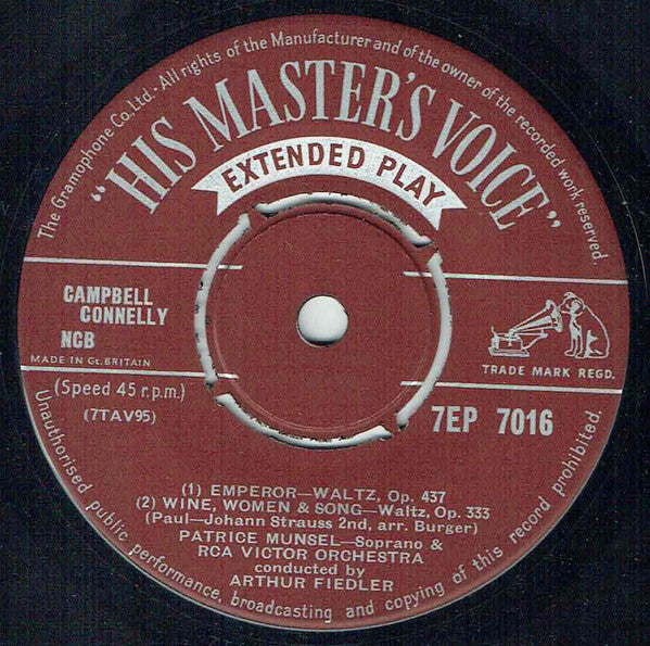 Patrice Munsel - Soprano  & RCA Victor Symphony Orchestra  Conducted By  Arthur Fiedler : Emperor / Gypsy Baron (7", EP)