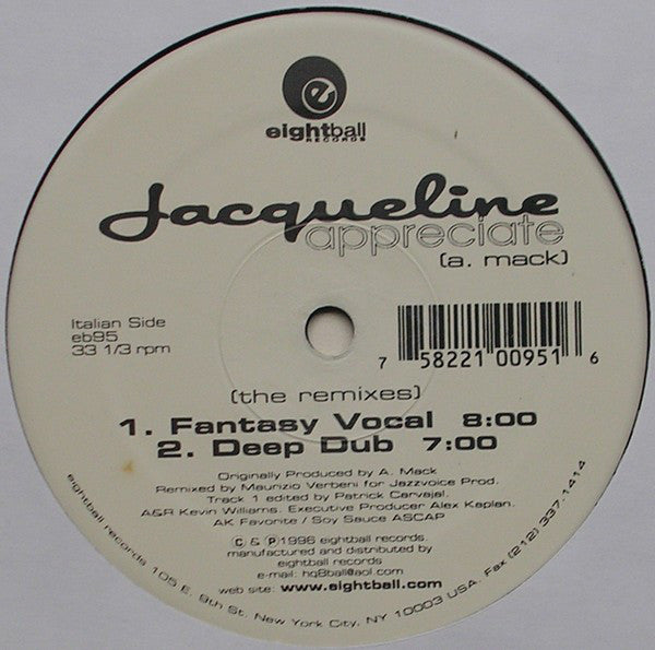 Jacqueline : Appreciate (The Remixes) (12")