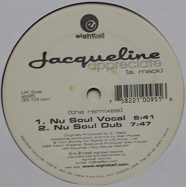 Jacqueline : Appreciate (The Remixes) (12")