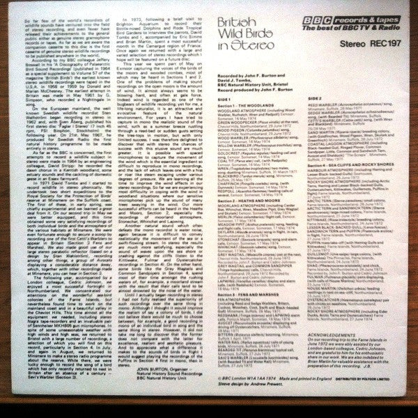 John F. Burton And David Tombs : British Wild Birds In Stereo (LP)
