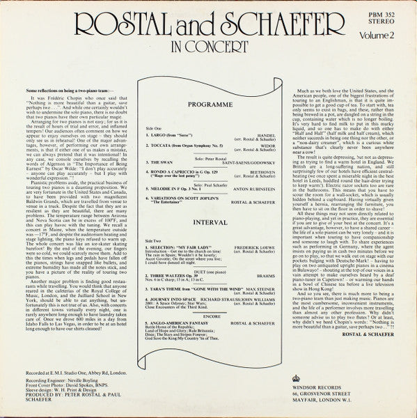 Rostal & Schaefer : Rostal & Schaefer In Concert Volume Two (LP, Album)