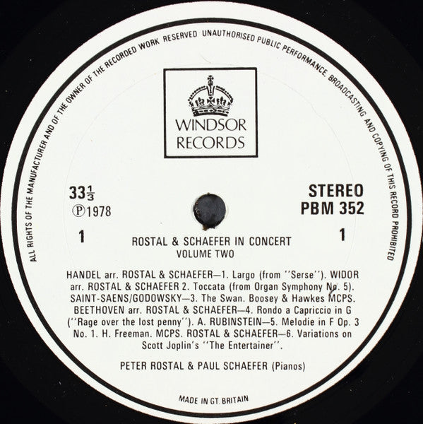Rostal & Schaefer : Rostal & Schaefer In Concert Volume Two (LP, Album)
