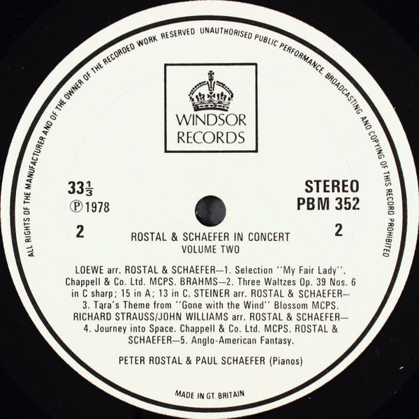 Rostal & Schaefer : Rostal & Schaefer In Concert Volume Two (LP, Album)