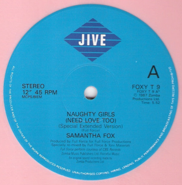 Samantha Fox : Naughty Girls (Need Love Too) (12", Pin)