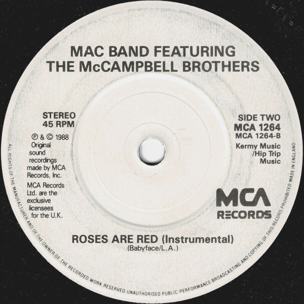 Mac Band Featuring The McCampbell Brothers : Roses Are Red (7", Single, Pap)