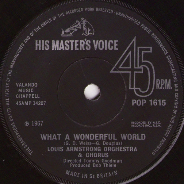 Louis Armstrong Orchestra & Chorus / Louis Armstrong And His All-Stars : What A Wonderful World / Cabaret (7", Single, RP, Sol)