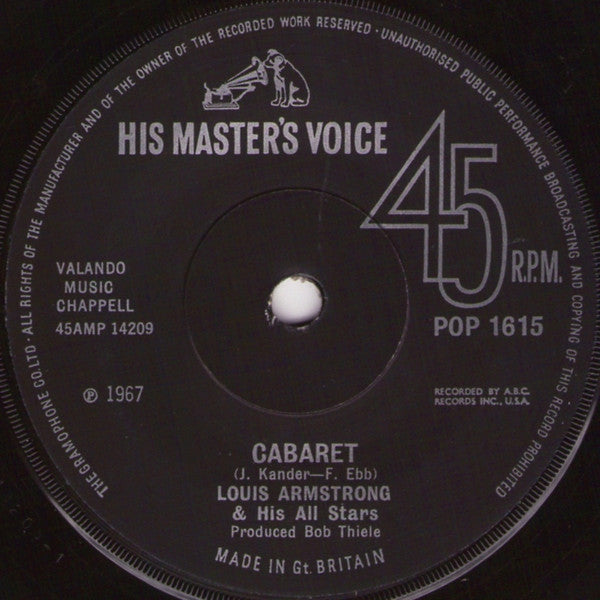 Louis Armstrong Orchestra & Chorus / Louis Armstrong And His All-Stars : What A Wonderful World / Cabaret (7", Single, RP, Sol)